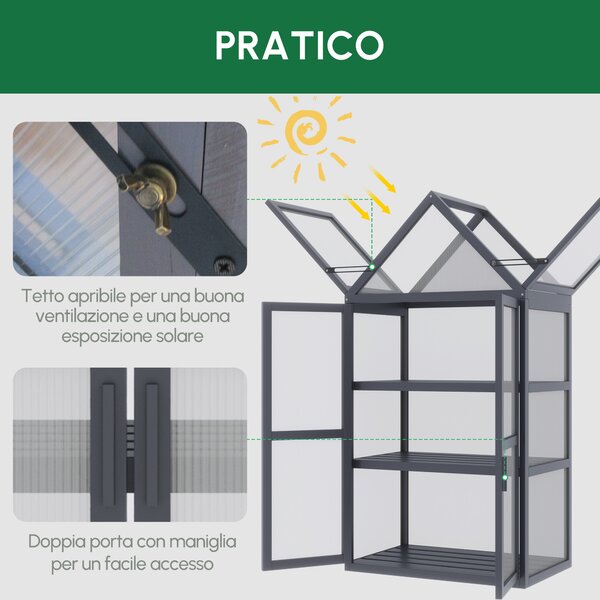 Outsunny Serra da giardino a 3 Ripiani con 2 aperture e 2 porte chiudibili per Orto Piante, 70,5 x 42 x 132 cm, Naturale | Aosom Italy