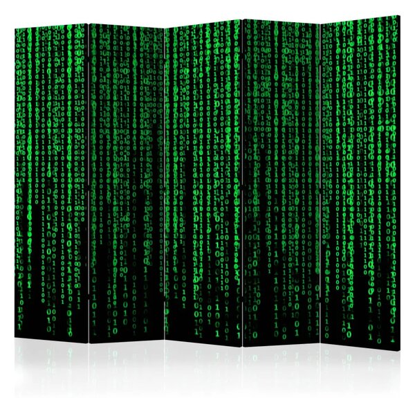 Paravento design Digital rain II - astratto con lettere simili a matrici