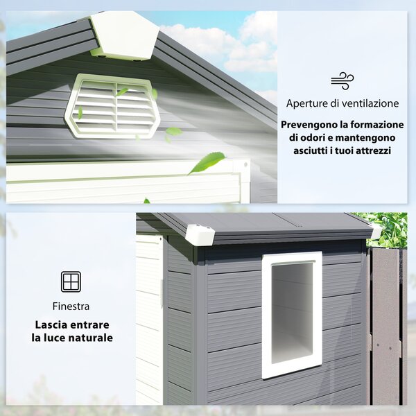 Outsunny Casetta da giardino con tetto a due falde, Capanno per attrezzi, 133 x 102 x 180/208 cm, Grigio scuro | Aosom Italy
