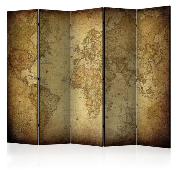 Paravento design Vecchia Mappa II - composizione continentale in stile retrò