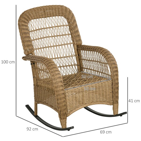 Outsunny Sedia a Dondolo in Stile Boho, Rattan PE, Sedia a Dondolo in Rattan, Coperture per Cuscini Lavabili, Naturale + Grigio Chiaro