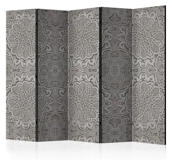Paravento design Ornamento orientale II - Mandala etnici su sfondo grigio