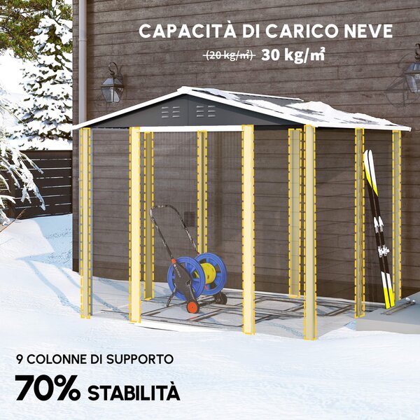 Outsunny Casetta da Giardino con Porte doppie bloccabili, Capanno per attrezzi in metallo, 2,40 x 2,06 x 1,98 m, Grigio scuro | Aosom Italy