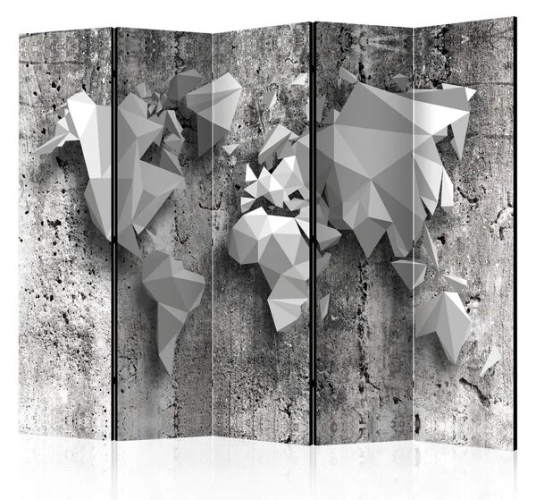 Paravento Mappa del Mondo: Origami II - astrazione 3D bianco nero