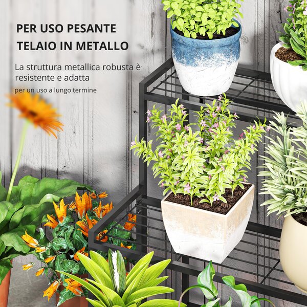 Outsunny Scaffale a Tre Livelli per Piante, Supporto per vasi con Struttura Metallica Resistente per Interno ed Esterno, nero | Aosom Italy