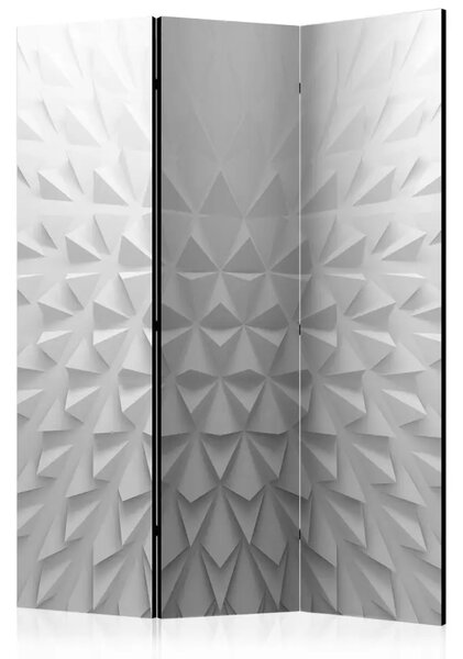 Paravento design Tetraedri (3 pannelli) - astrazione geometrica in bianco