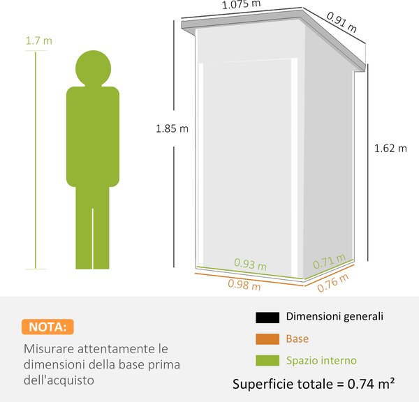 Outsunny Casetta da Giardino in Acciaio con Prese d'Aria e Porta Bloccabile, 107.5x91x185 cm, Grigio Scuro | Aosom Italy