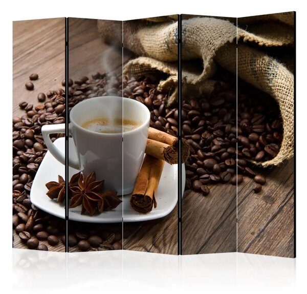 Paravento separè Star Anise Coffee II - tazza di caffè su sfondo di legno