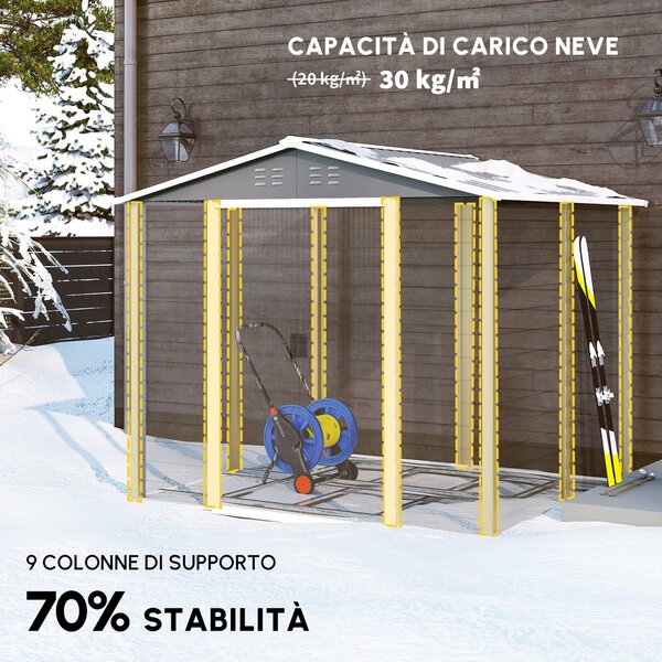 Outsunny Casetta da Giardino con Porte doppie bloccabili, Capanno per attrezzi in metallo, 2,40 x 2,06 x 1,98 m, Grigio chiaro | Aosom Italy