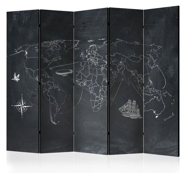 Paravento Travels small and large II - schizzo mappa mondo