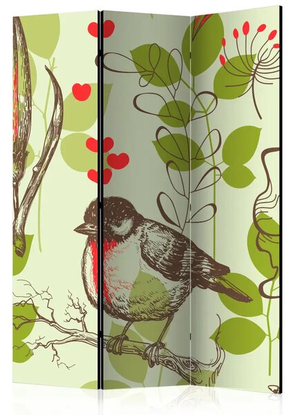 Paravento Uccello e gigli - motivo vintage - fiori e foglie verdi