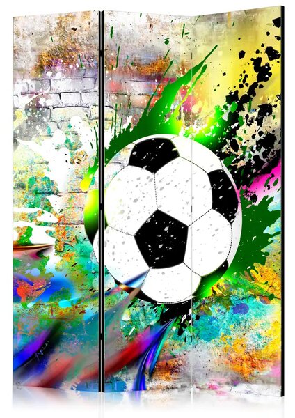 Paravento design Partita Urbana - calcio e sfondo colorato di mattoni