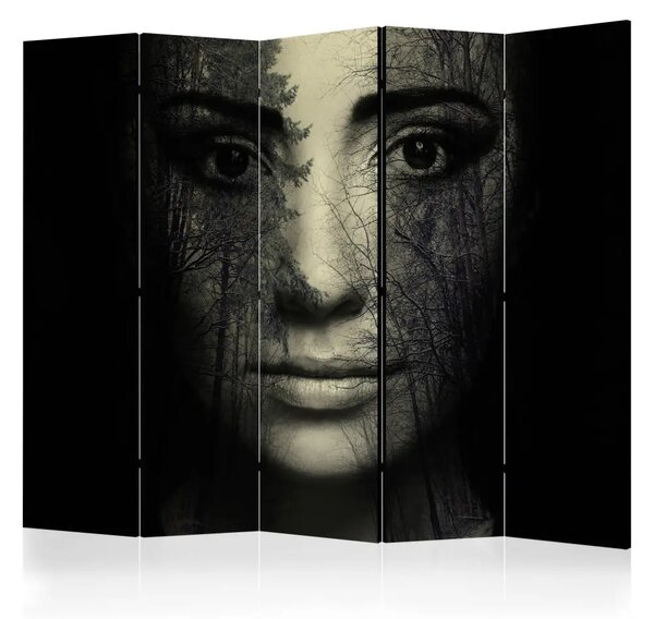 Paravento design Maschera del Bosco II - astrazione volto donna e foresta