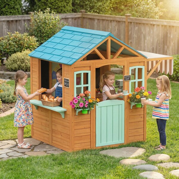 AIYAPLAY Casetta bambini con banco vendita e lavagna, Multicolore | Aosom Italy