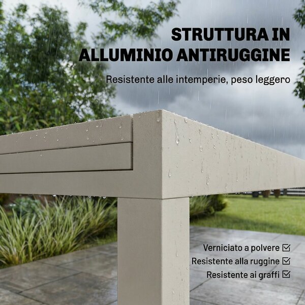 Outsunny Tavolo Estensibile in Alluminio per Esterni, Piano in Vetro Temperato, Bianco Crema. | Aosom Italy