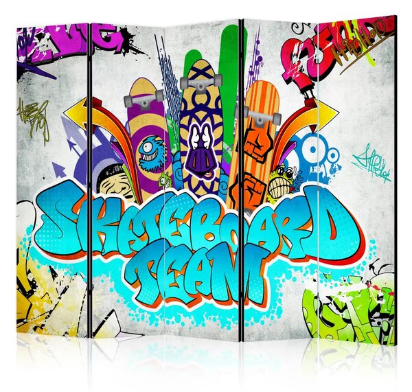 Paravento Squadra di Skateboard II - astrazione colorata con scritte