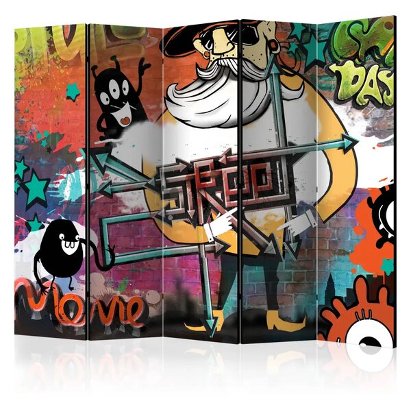Paravento separè Film di Strada II - astrazione colorata su sfondo di mattoni