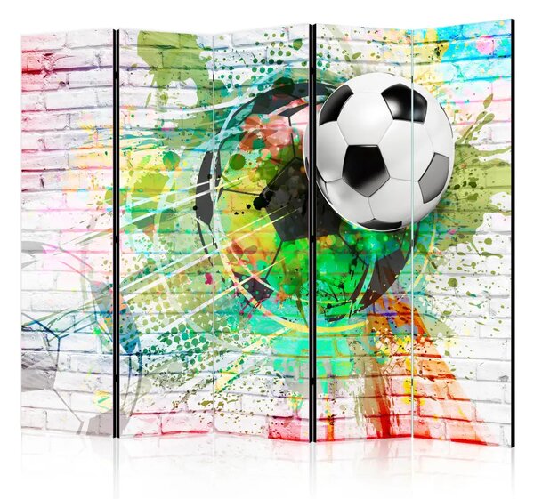 Paravento Sport Colorato II - composizione sportiva, sfondo mattoni