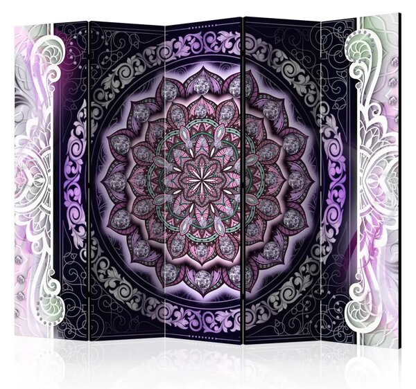 Paravento Vetrata circolare viola II - sfondo con ornamenti etnici
