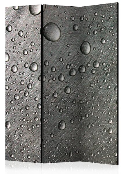 Paravento Superficie d'acciaio con gocce d'acqua - composizione grigia