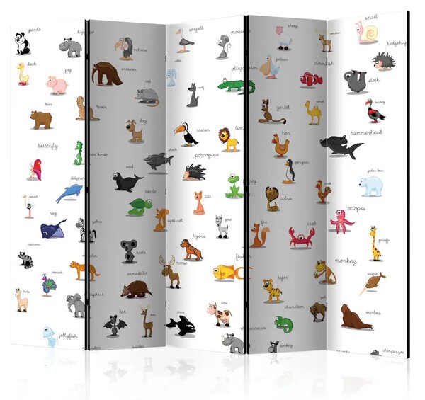 Paravento design Animali per bambini II - composizione colorata con scritte