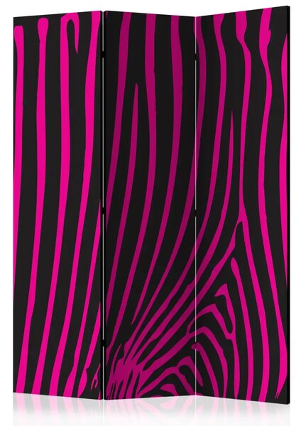 Paravento separè Motivo zebra viola - strisce rosa su sfondo nero