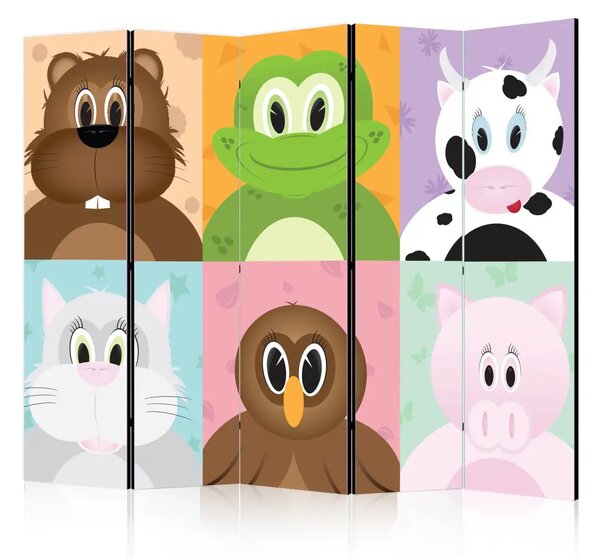 Paravento separè Animali felici II - composizione colorata per bambini