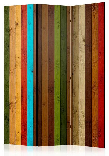 Paravento Arcobaleno di legno - strisce colorate su tavole