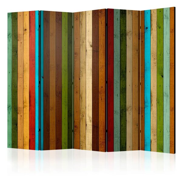 Paravento separè Arcobaleno di legno II - strisce verticali colorate