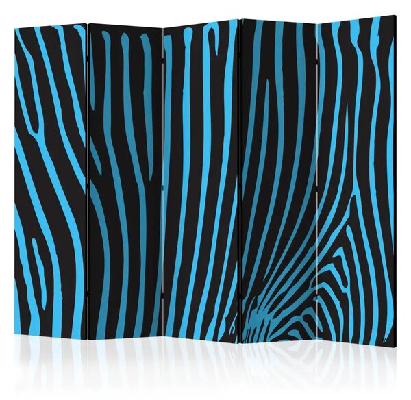 Paravento design Motivo zebra turchese II - strisce blu su nero
