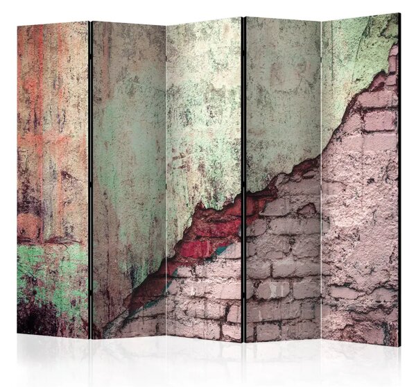 Paravento design Tandem di pietra II - composizione colorata con texture di mattoni