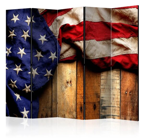 Paravento Stile americano II - Bandiera USA su sfondo di legno marrone