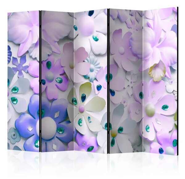 Paravento Dolcezza viola II - composizione con fiori e diamanti