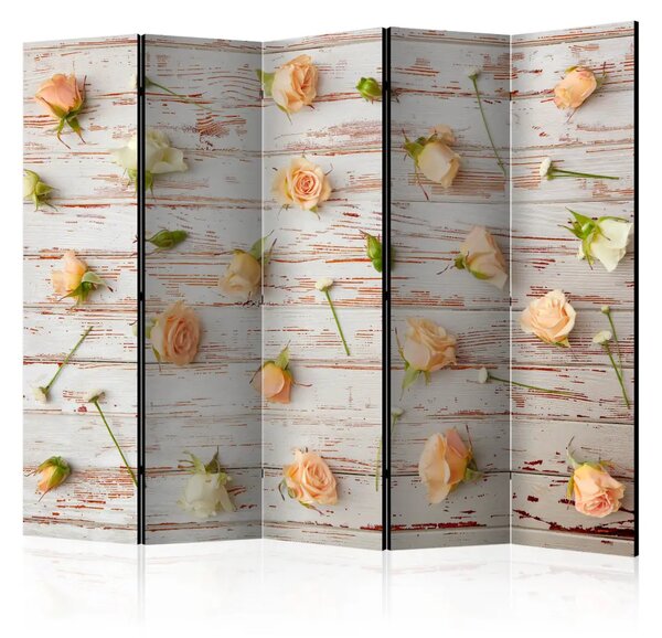 Paravento design Legno e rose II - composizione fiori su assi