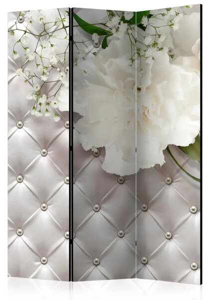 Paravento design Pearl Luxury - fiori bianchi e fondo trapuntato