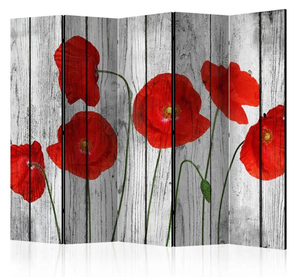 Paravento Storia papaveri II - fiori di campo e assi