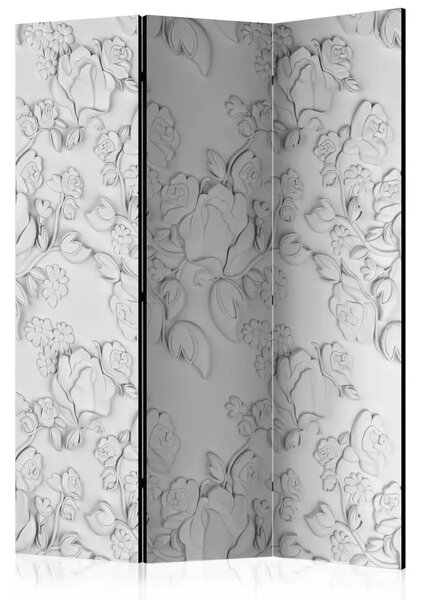 Paravento Ornamento bianco: rose - composizione con motivo floreale