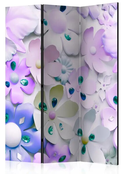 Paravento design Dolcezza viola - composizione con fiori e cristalli