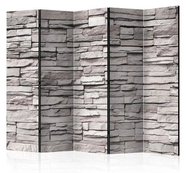 Paravento separè Eleganza in Pietra II - texture grigia di mattoni di pietra su muro