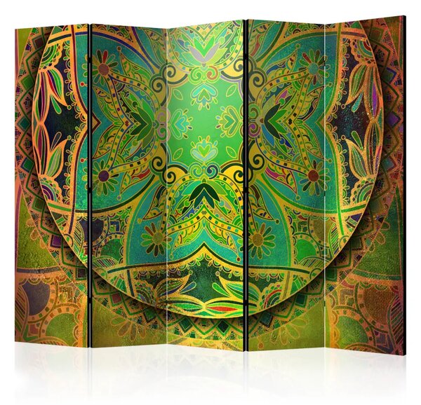 Paravento separè Mandala: Fantasia Smeraldo II - sfondo etnico colorato