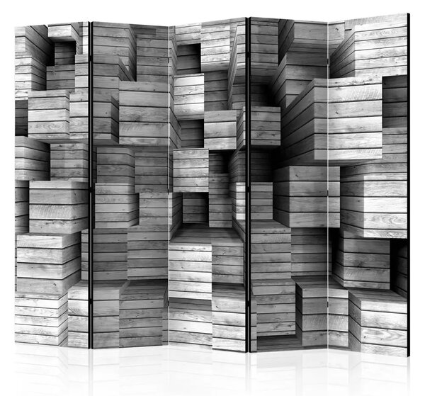 Paravento design Precisione Grigia II - texture di figure di legno con effetto 3D