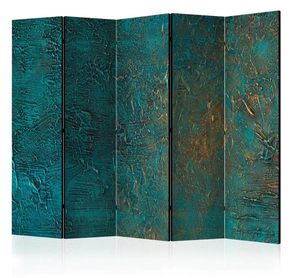 Paravento Specchio Azzurro II - texture astratta blu con accenti dorati