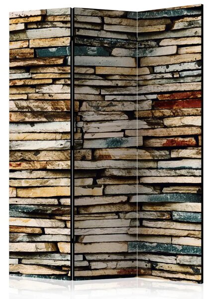Paravento Armonia di Pietra - muro di pietra con mattoni colorati