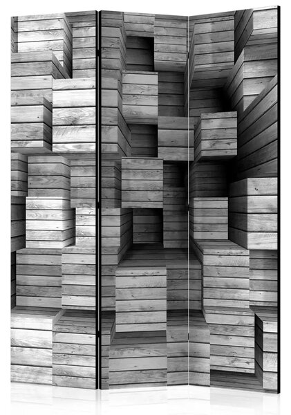 Paravento separè Precisione Grigia - figure geometriche di legno grigie con effetto 3D