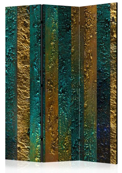 Paravento separè Tesori di Atlantide - texture turchese e oro a strisce astratte