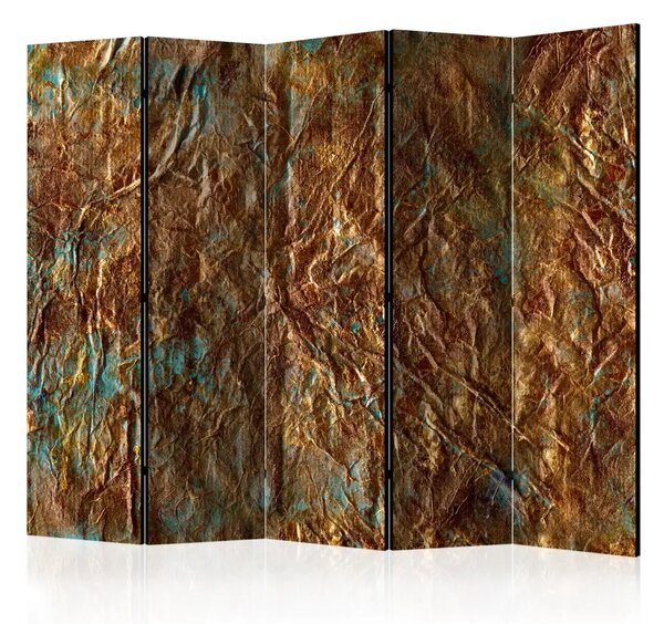Paravento Oro di Atlantide II - texture astratta marrone su sfondo turchese