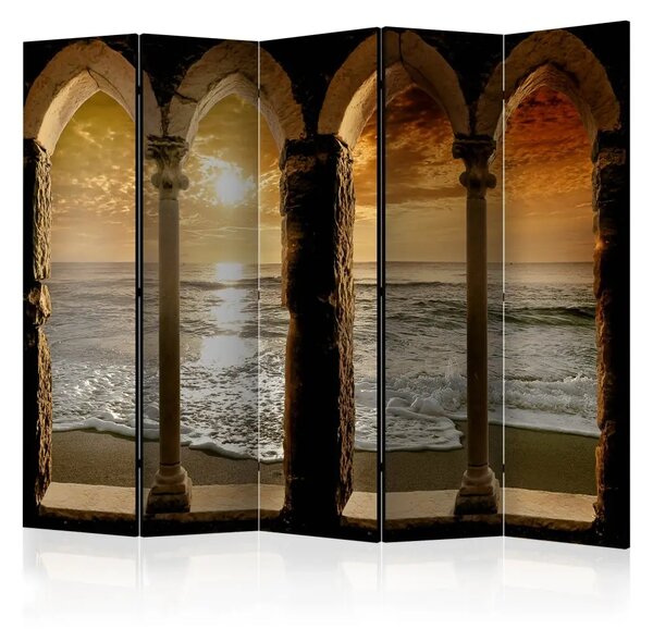 Paravento design Idillio II - colonne su spiaggia al tramonto