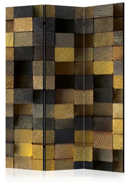 Paravento design Cubi di Legno - texture a scacchiera di legno con figure geometriche