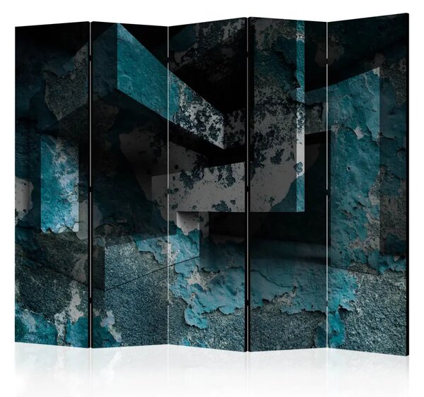 Paravento separè Geometria azzurra II - figure con un motivo blu di vernice scrostata