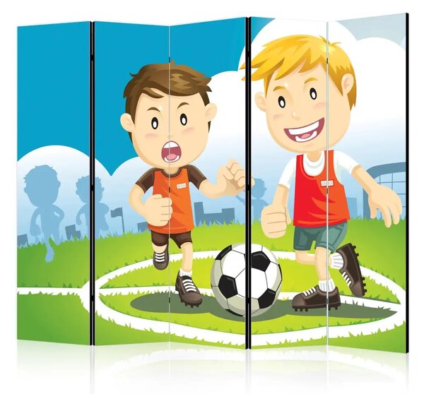 Paravento Campo II: personaggi sportivi che giocano a calcio sul campo